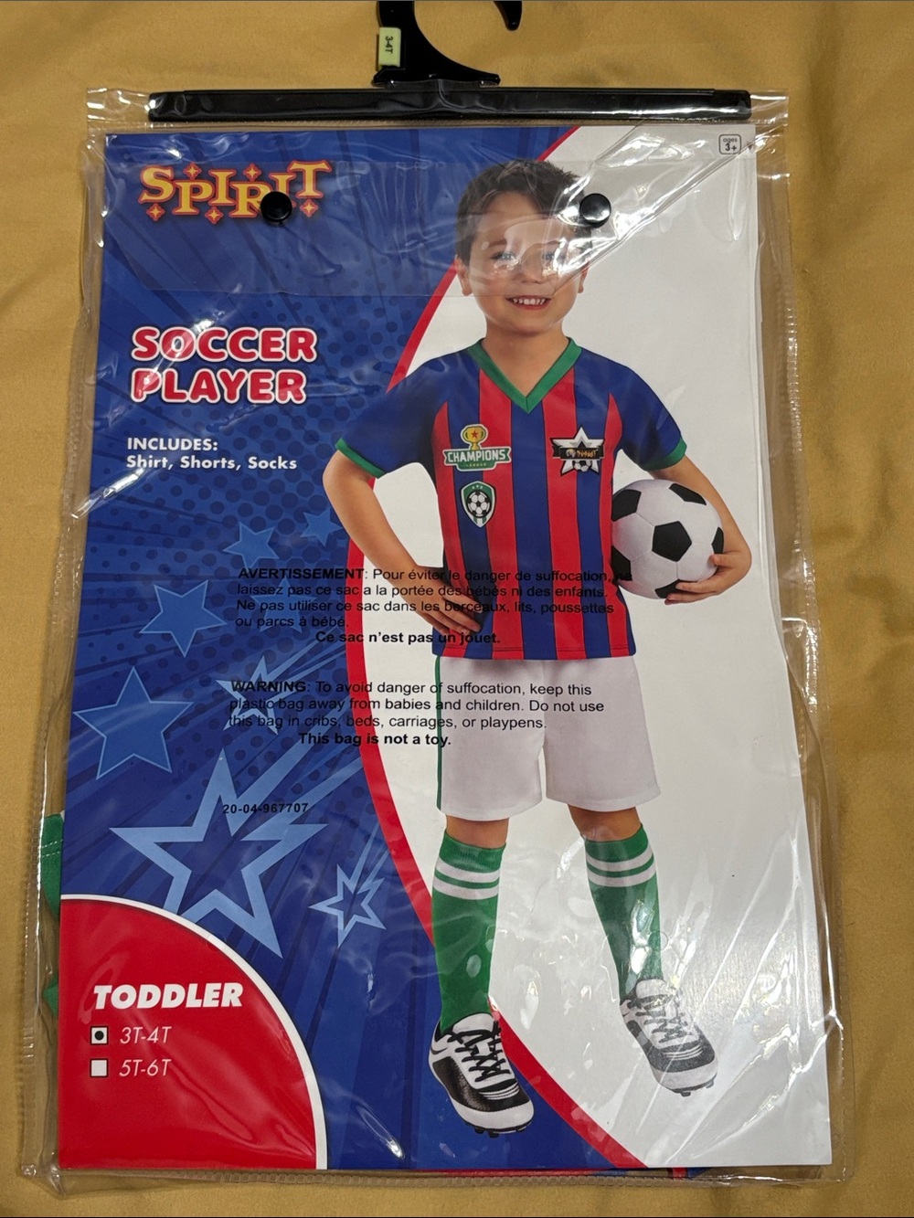 Spirit Kids Soccer Player Costume in Blue, Red & Green